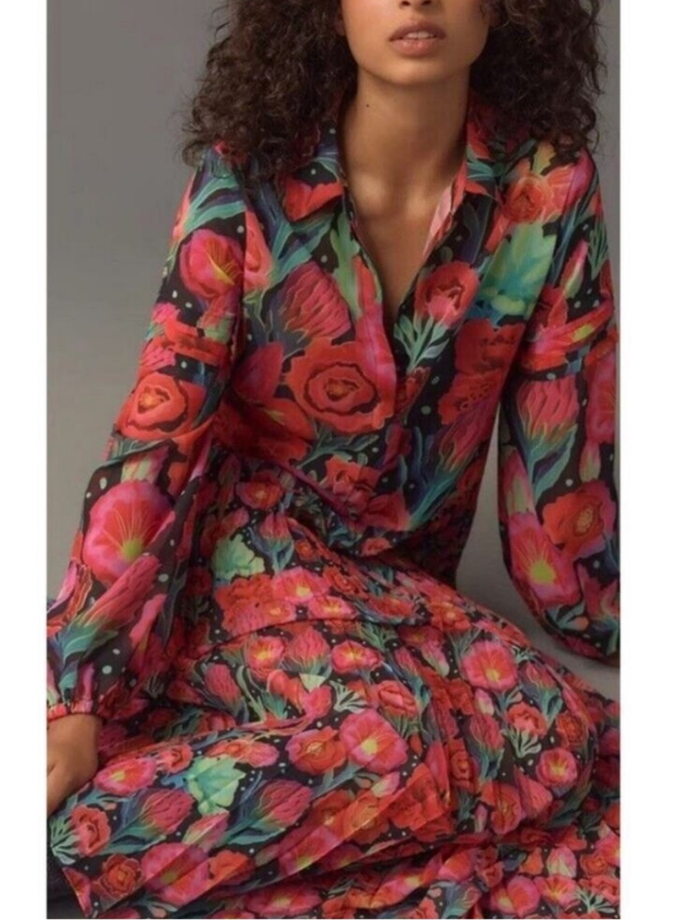 Farm Rio x Anthropologie | Pleated Drop-Waist Maxi Dress L - Picture 3 of 11